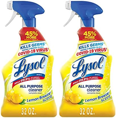 Lysol All-Purpose Cleaner Sanitizing And Disinfecting Spray To Clean And Deodorize Lemon Breeze Scent 32oz Each (Pack of 2)