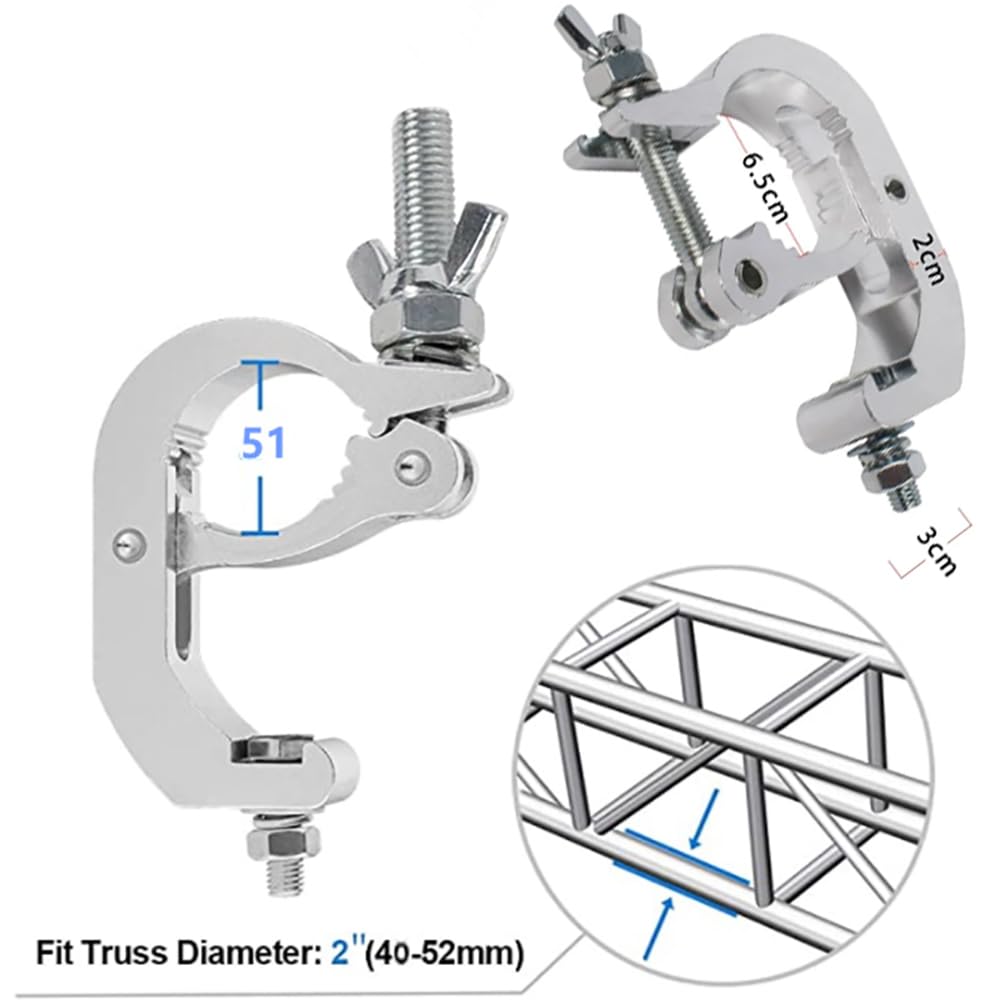 Dispositivo de Suspensión,Truss O Clamps Aluminio,Truss Clamp Abrazadera para Luces de Escenarios,6PCS Garra para Truss con Diámetro 40-52mm con una Carga Máxima de 150-200kg para Luz Par,Cabeza Móvil