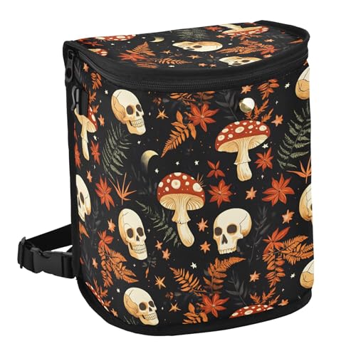 Image of MNSRUU Car Trash Can with Lid, Mushrooms Skull Car Trash Bag Hanging Organizers and Storage for Front Back Seat, Leak-Proof Trash Bin