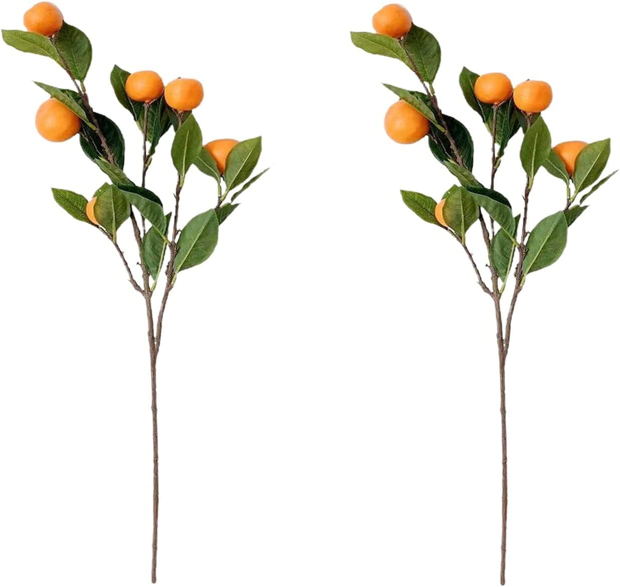 24.8 Inch Artificial Tangerine Branches, Simulation Orange Branch, Kumquat Tangerine Branch Lifelike Fake Fruit Props with Green Leaves for Decorative Fruit Flower Arrangement Photography Props