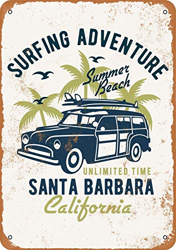 AMELIA SHARPE Metal Signs Vintage-Santa Barbara Surfing Adventuretin Signs Vintage Wall Decoration House bar Garage Sign 8 x 12 inches