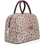BALORAY Insulated Lunch Bag for Women Men Reusable Lunch Box for Adults, Large Lunch Cooler Tote Bag for Work Office Picnic (G-197L Brown Leopard)