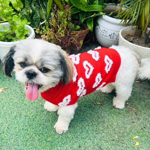 Image of Lulala Turtleneck Dog Sweater - Winter Dog Clothes for Small Dogs, Pet Pullover Jumper with Leash Hole (Red-16 Inch)