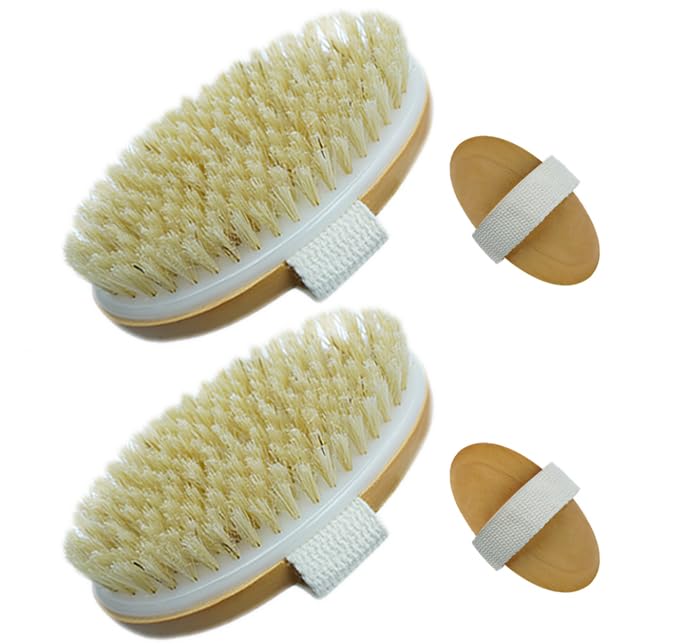 URAQT 2PCS Body Brush, Natural Bristle Shower Brush, Dry Brushing Back Scrubber for Exfoliating Massage
