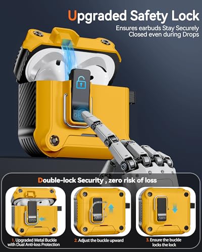 Image of Dual Safety Lock for AirPods 4 Case 2024, Compatible with MagSafe - Designed with Automatic Switch and Phone Stand, Includes a Cleaner & Keychain - Rugged Tough Hard Shell for Apple AirPods 4