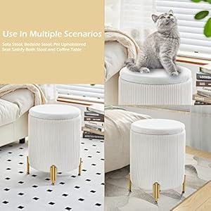 Mxfurhawa Round Ottoman Foot Stool with Storage and Metal Legs for Living Room Bedroom, Velvet Upholstered Footrest Stool Support 300lbs Modern Padded Seat Ottoman Coffee Table (Cream) Mxfurhawa Round Ottoman Foot Stool with Storage and Metal Legs for Living Room Bedroom Velvet Upholstered Footrest Stool Support 300lbs Modern Padded Seat Ottoman Coffee Table Cream