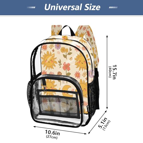 Cute Sun and Moon Clear Backpack - Stadium Approved Large 15.7-inch Waterproof Transparent Bag for Sports, Concerts, Work, Travel#5294