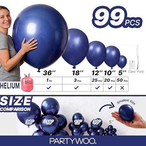 Image of PartyWoo Navy Blue Balloons 99pcs Dark Blue Color Different Sizes