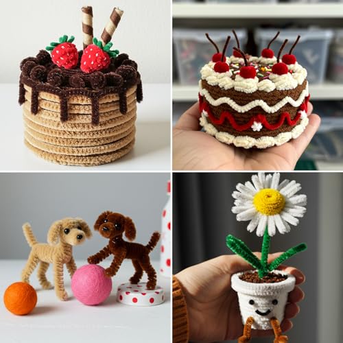 Image of Caydo 300 Pieces Brown Pipe Cleaners | Thick Fluffy Chenille Stems Bulk for Making Animals and Kids Creative Arts And Crafts