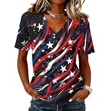 Womens 4th of July Tops V Neck Short Sleeve USA 250th Anniversary Shirt 1776-2026 Independence Day Patriotic Tees American Flag Plus Size Blouses Red White and Blue Outfits(G-Navy,XL)
