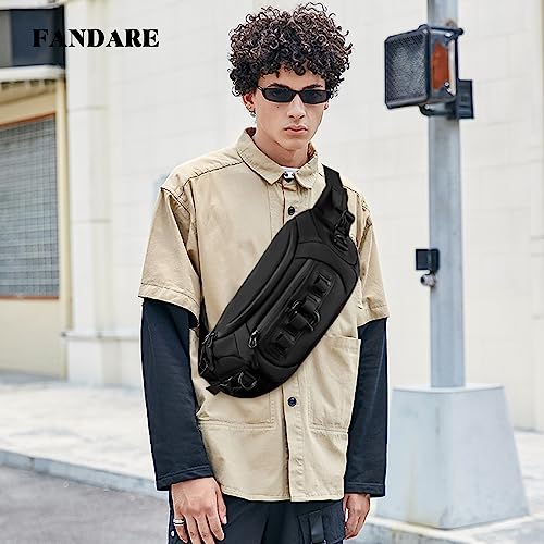 FANDARE Waist Fanny Pack Casual Sling Bag Sport Bumbags for Women Men Sling Bag Nylon Chest Crossbody Bag Cover Pack for Hiking Cycling Travelling Outdoor Gym Business College Shoulder Bag Black - Image 2