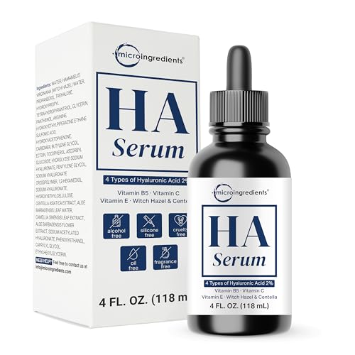 Hyaluronic Acid Serum with Vitamin B5 for Face | Lightweight Hydrating Face Serum for Dry & Sensitive Skin | 4 Types of HA at 2% with Vitamin C & E | Oil-Free & Fragrance-Free, 4 fl oz