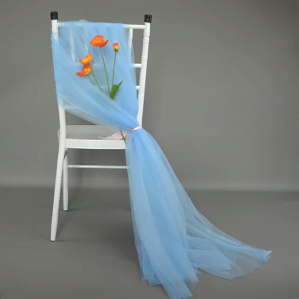 Marcos para silla premium en color azul: lazos de tela suave para banquetes de boda