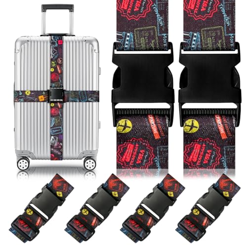Image of 4 Pack Luggage Straps for Suitcases Adjustable Luggage Belt Suitcase Strap Travel Bag Accessories (Airplane Black(4 Pack))