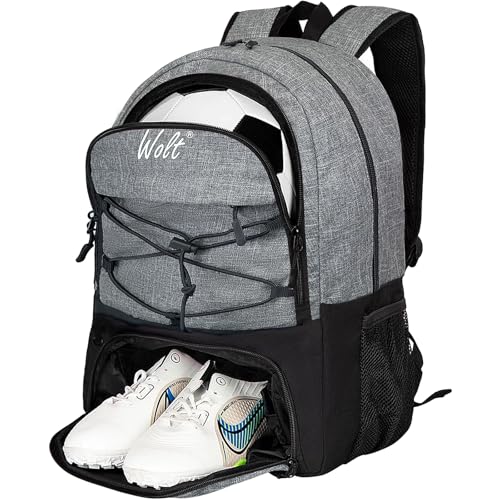 WOLT Football Bag Basketball Backapck with Boot Compartment Sports Bag for Ball & Kit