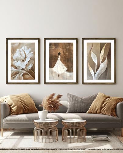 Poster femme en robe blanche : cadre bois déco esthétique salon