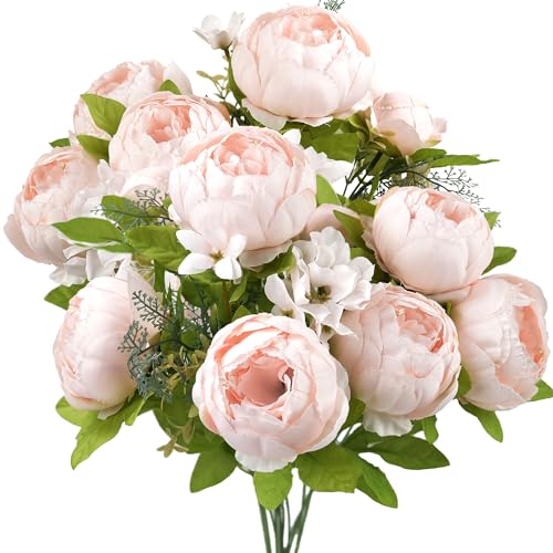 Image of FiveSeasonStuff Soft Peach Pink Vintage Artificial Peonies Silk Flowers and Hydrangeas for Wedding Bridal Home Decor - Beautiful Floral Centerpiece Bouquet (Tender Petal)