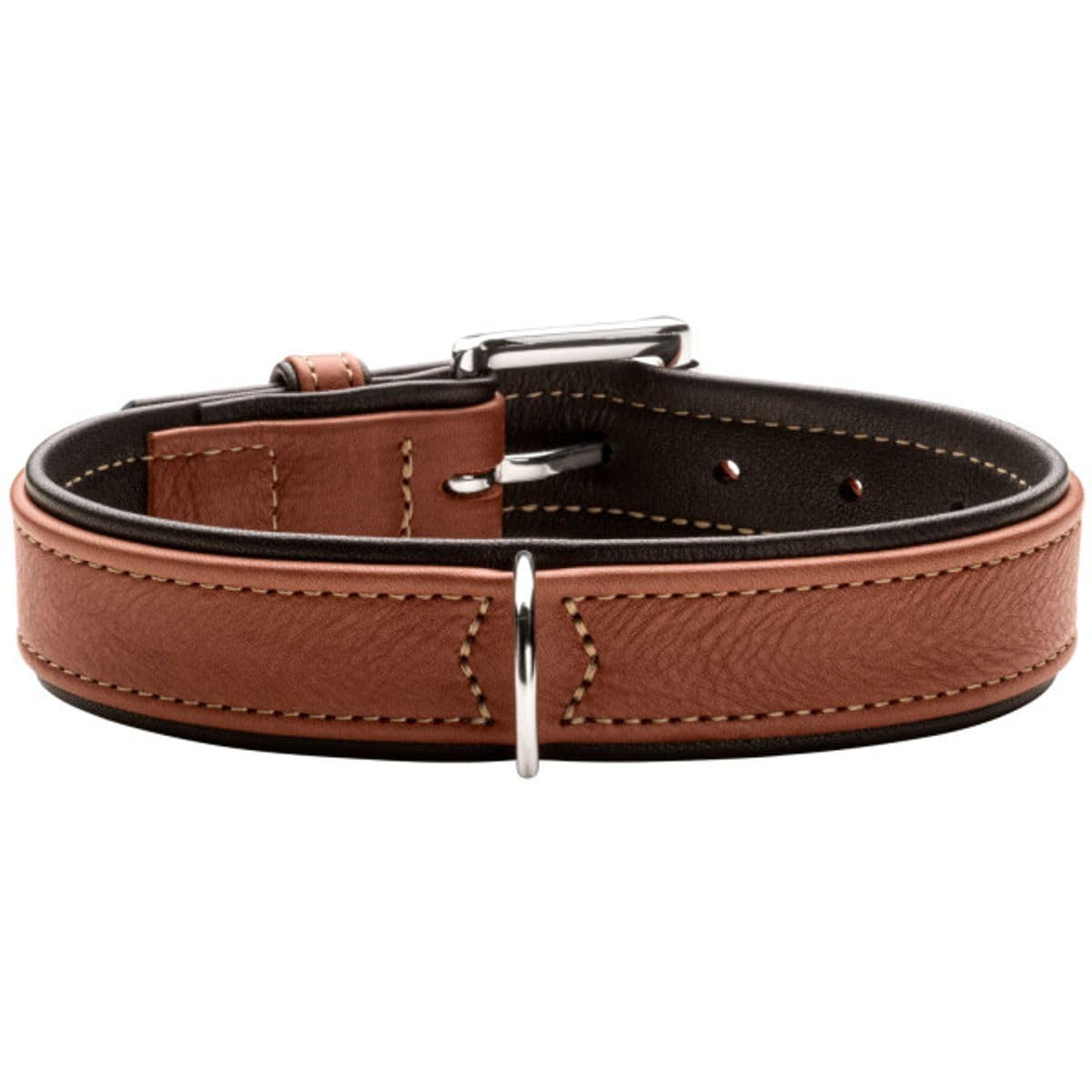 HUNTER Canadian UP Dog Collar, Colour: Cognac/Black, Soft, Supple Leather, Classic, Fur Friendly, Sustainable