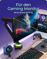 ICY BOX Gaming Monitor Halterung mit RGB für 1 Monitor bis 32 Zoll (bis zu 8kg, VESA 75x75/100x100), Integrierter Hub, 2X USB 3.0, Mikrofon-/Kopfhöreranschluss – Ansicht 6
