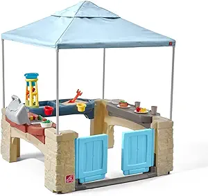 Step2 All Around Playtime Patio with Canopy Playset – Shaded Outdoor Playhouse for Kids with Realistic, Interactive Features, Room for Multiple Toddlers to Play – Dimensions: 60" H x 47.5" W x 47.5" D