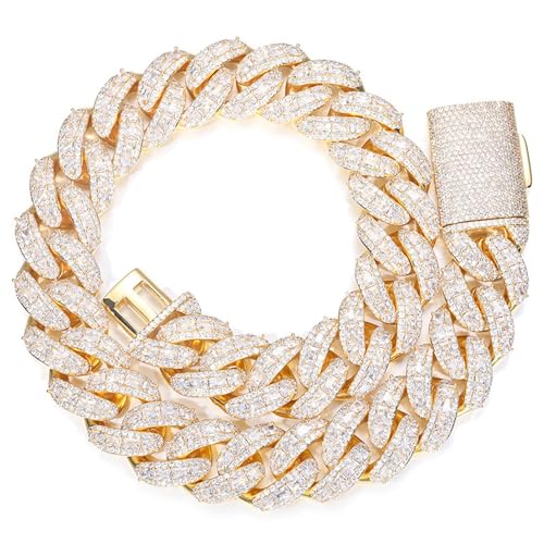 ICEDIAMOND 18K 25MM Luxury Brilliant Baguette CZ Diamond Bubble Cuban Chain Necklace, Gold Plated Iced Out Micro Pave 5A Zirconia Hip Hop Jewelry for Men