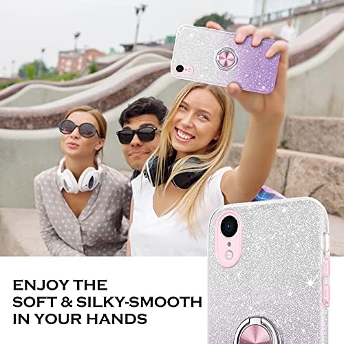 YINLAI iphone XR Case Bling Glitter Sparkle Shiny Cute iphone XR Case for Girls Women with 360 Grad Ring Holder Kickstand Slim Shockproof Protective Phone Case for iphone XR,Purple Gradient