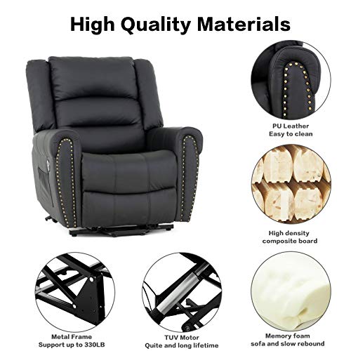 Mecor Power Lift Chair Lift Recliner For Elderly W/Dual Motor Pu Leather Lay Flat Sleeper Recliner With Massage/Heat/Vibration/Remote Control Living Room Chair #TOP3