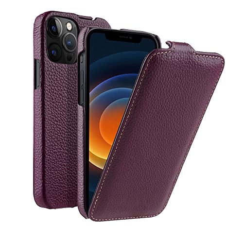 Étui à rabat en cuir véritable pour iPhone 11 Pro violet, housse verticale style business
