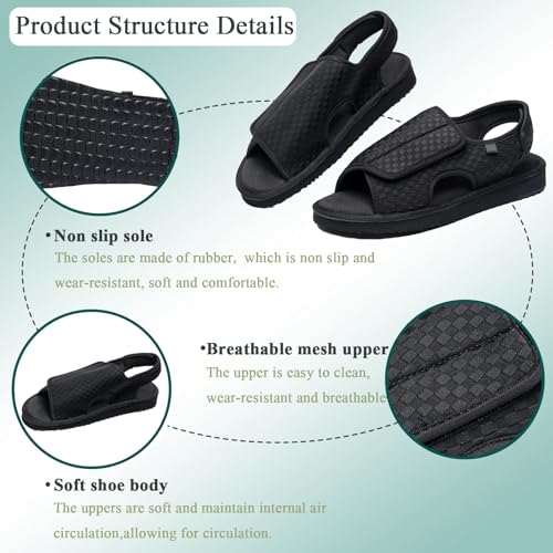 Men's Open Toe Sandals, Adjustable Wide Width Elderly Shoes, Non Slip Lightweight Slippers, Women's Walking Sandals Arthritis Edema Shoes for Swollen Feet2