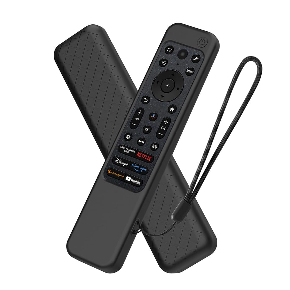 Silicone Cover Case Compatible with Sony Bravia Smart Tv 2023 Voice Remote RMF-TX910U Protective Cover with Lanyard (Remote Not Included) [Black]