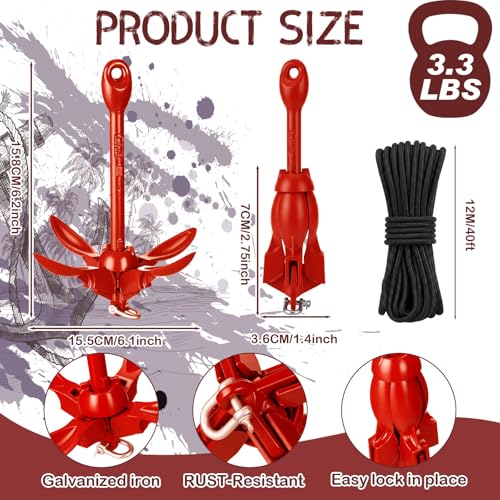 Image of Lounsweer 2 Pack 1.5 /3.5 lb Marine Kayak Anchor Kit Folding Grapnel Anchor Kit Boat Kayak Fishing Accessories for Small Boats Kayaks Canoe Paddle Boards