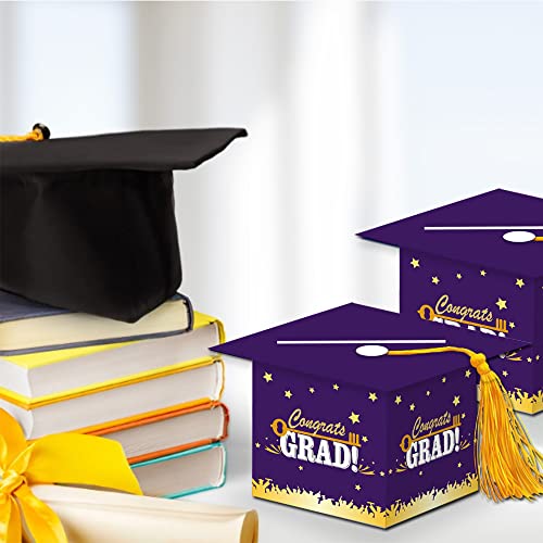 Image of 2026 Graduation Party Card Box, Purple Gold Congrats Cap Card Holder Box with Tassel for 2026 Graduation Party Decoration
