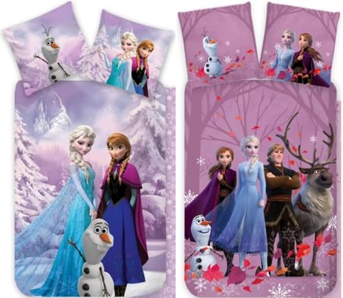Die Eiskönigin 2 x Wende-Bettwäsche-Set Doppelpack Bettbezug 135x200 Kissenbezug 80x80 Baumwolle Disney Frozen
