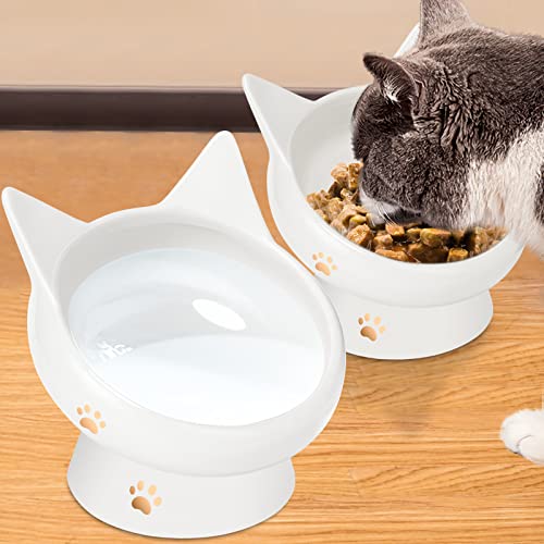 Lesotc Cat Bowls, Ceramic Cat Food And Water Bowl Set Anti Vomiting cover