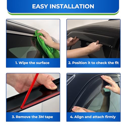 Image of KPY Window Visor Compatible with Kia EV6 2022-2024, Rain Guard Side Window Vent Deflectors Tape-On Style, 2022 2023 2024, Black