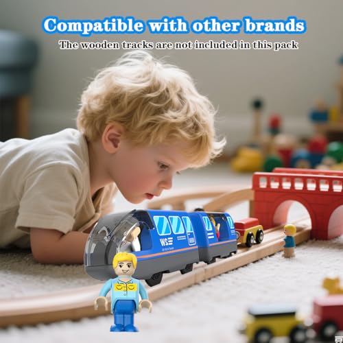 Cylora Holzeisenbahn Zug Eisenbahn elektrische lok Kinder ab 3 Jahren, Batteriebetriebenes Zugset, Lokomotivzug Lokomotive Kompatibel mit Holzschienen Thomas Brio, Spielzeugauto für Kleinkinder, Blau