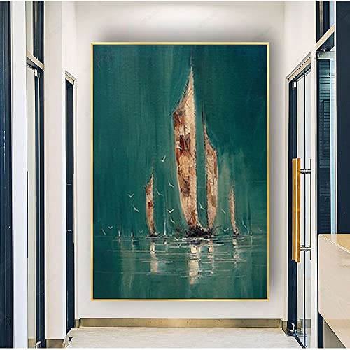Peinture marine abstraite grise et verte sur toile pour déco d'entrée