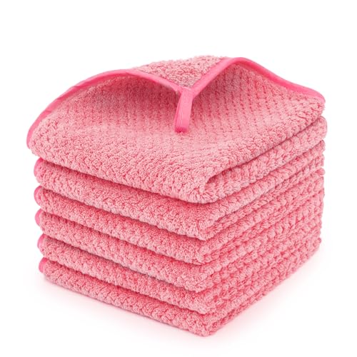 MaopaoBeauty 6 Pack Washcloth Towels Set, Waffle Hand Towels Set, Microfiber Super Soft Highly Absorbent, Sturdy Quick Drying Towels for Bathroom, Gym, Sports, Yoga, Hot Pink