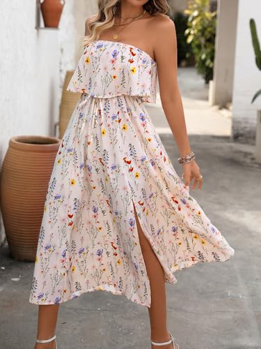 Image of Women's Ruffle Floral Maxi Summer Casual Dress Off Shoulder Wedding Guest Slit Hem Beach Prom Dresses