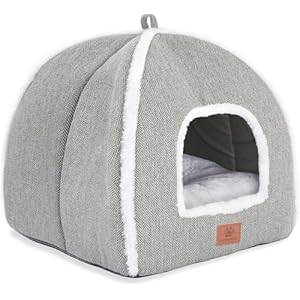 Cat Beds for Indoor Cats-Cat Bed Cave House Tent for Kittens and Small Pets with Washable Cushioned,Soft and Warm Indoor House, Grey, 15 inches
