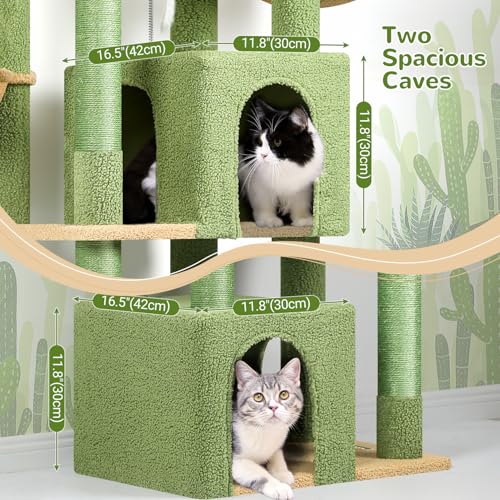 Image of Globlazer Cactus Sturdy Cat Tree for Indoor Cats 20 lbs, S68, Green | 68-inch Large Cat Tower for Adult Big Cats, Heavy Duty Cat Tree with Extra Large Platform, 5 Scratching Post