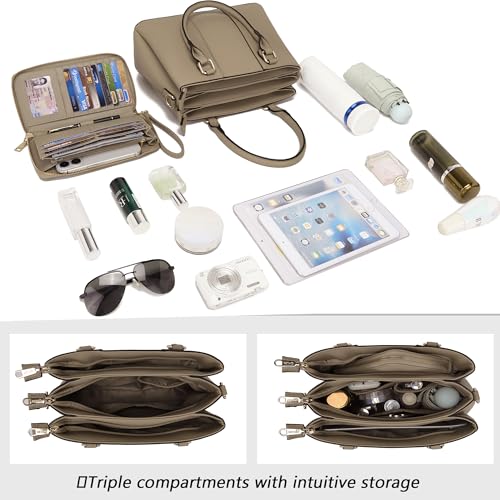 Image of Qiyuer Purses and Wallet Set for Women Satchel Handbag Tote Bag | 3 Zippered Compartments,Pebble PU leather,Multi-slot design,Everyday commuting