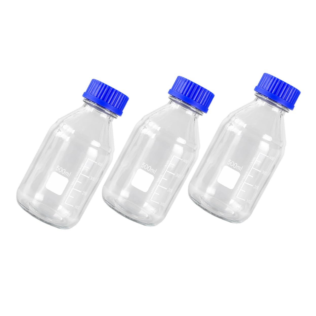 GLEAVI Flacons de Réactifs en Verre Étanche Lot de 3 500ml Bouteille Chimique à Large Ouverture Bouchon à Vis pour Laboratoire