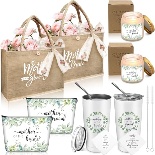 YFNVH 12-teiliges Damen Geschenke für Mutter des Bräutigams und der Braut mit 20oz/590ml Thermobecher Jute Tote Bag & Duftkerze für Hochzeit Verlobung Muttertag Gastgeschenke