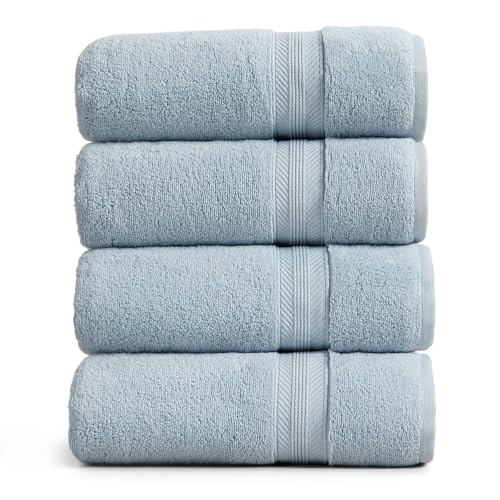 Springtree Home White Bath Towels Set of 4 | Ultra Quick Dry Bath Towels | 100% Combed Cotton | Absorbent Quick-Dry Towels for Bathroom | Oeko-TEX Standard 100 Cotton | Queenstown Collection - Blue