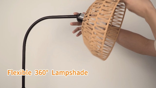 Image of Brilvibera Boho Standing Lamp with Remote Control and Dimmable Bulb | Hand-Worked Adjustable Rattan Shades, Black Farmhouse Tall Lamp, Boho Arc Floor Lamps for Living Room, Bedroom, Office