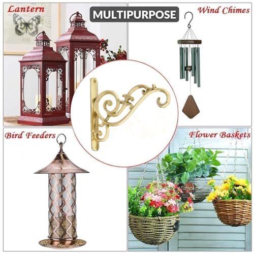 Image of GHAR DWAR Metal Wall Hook Hanging Plant Bracket Decorative Straight Plant Hanger for Pots, Bird Feeders, Planters, Lanterns, Macrame, Wind Chimes Indoor Outdoor (Pack of 4, Gold)