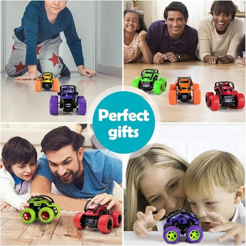 Image of Kidology Mini Monster Trucks Toy for Kids Age 3+ Years- Friction-Powered Racing Cars, Pull Back 360 Rotating Off-Road Vehicles, Inertia Trucks for Kids, Gift for Boys | Set of 4