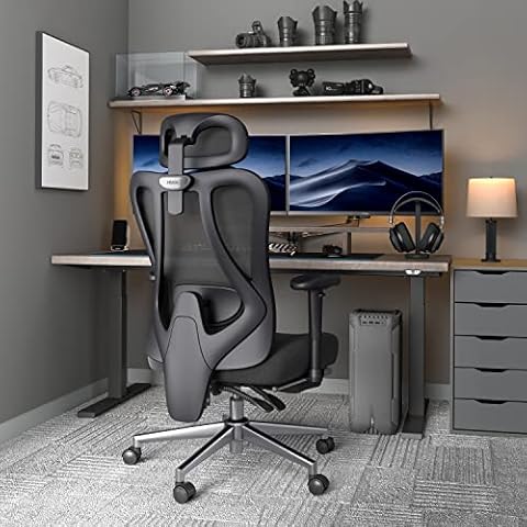 HBADA E1 Bürostuhl Ergonomisch,Schreibtischstuhl mit Verstellbarer Kopfstütze,Lendenwirbelstütze,Großer Winkel liegender Computerstuhl, Integrierte Fußstütze Cover
