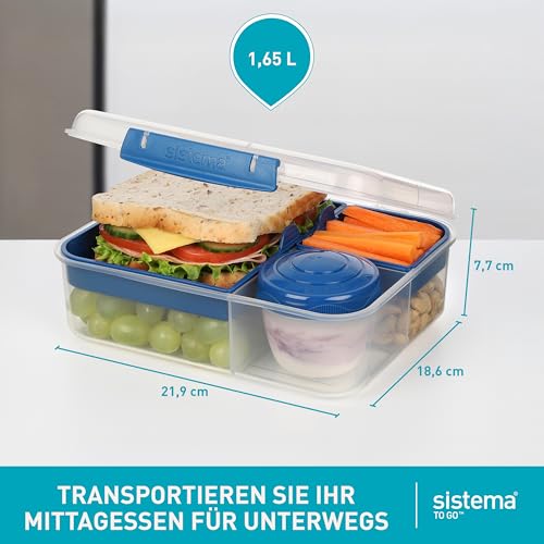 Sistema TO GO Bento-Box Cubes | 1,65 L | Brotdose für Pause mit Fächern und Snackbox | 2 Stück | Minty Teal & Ocean Blue – Ansicht 2